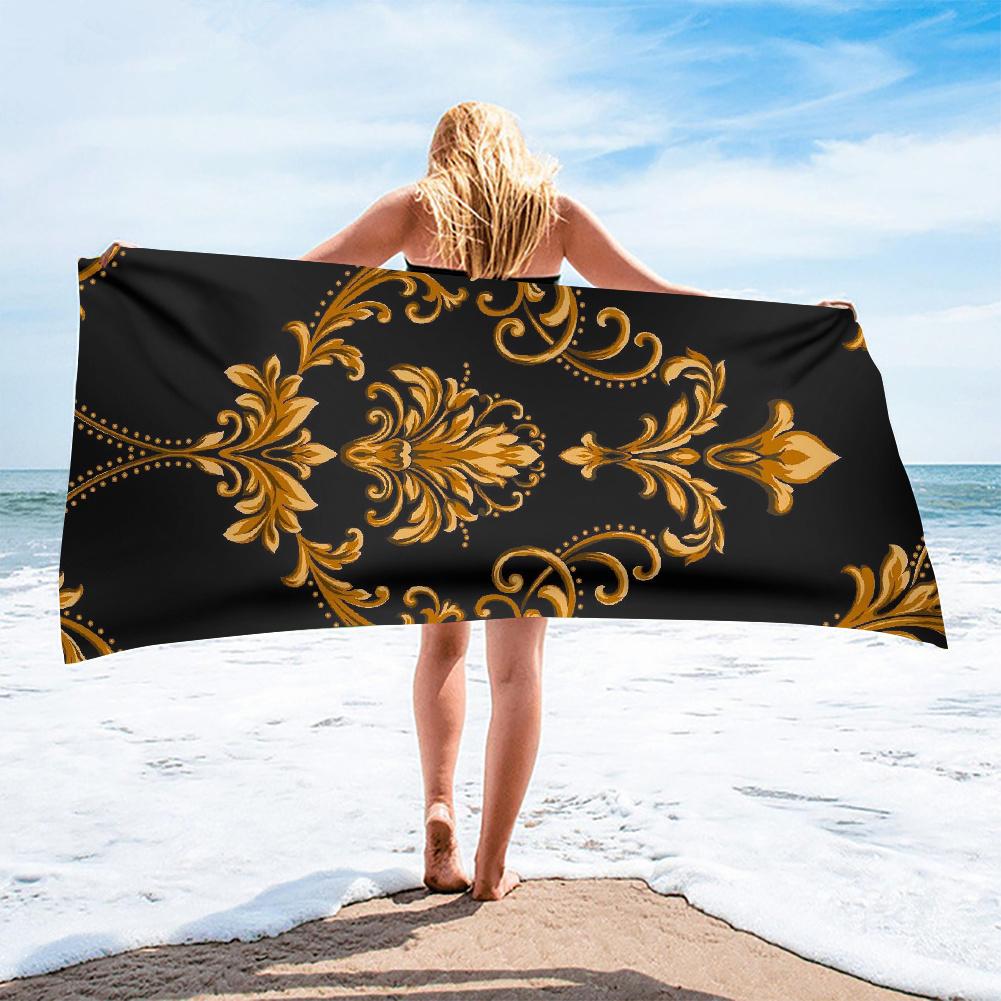 Luxus Schwarz Gold Europäisches Design Mikrofaser Saugfähige Strandtücher für Mann Frau Zuhause Hotel Badetücher Schnell Trocknendes Strandtuch