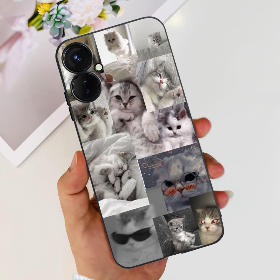 For Tecno Spark 9 Pro KH7 KH7n Cute Cartoon Phone Case For Tecno Spark 9Pro Black Silicone Soft TPU Cases