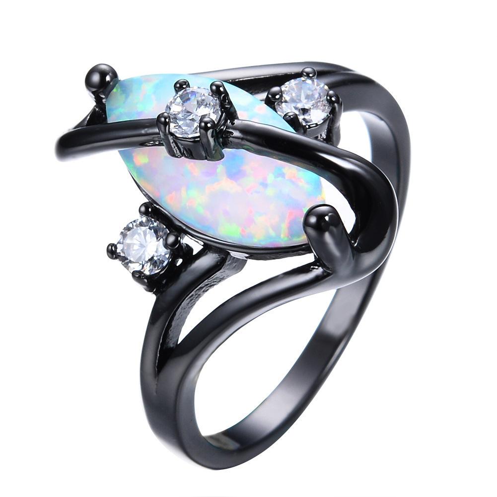 

Green sky European and American simple wish eBay horse eye Opal oval S-shaped white zircon ring no. 5
