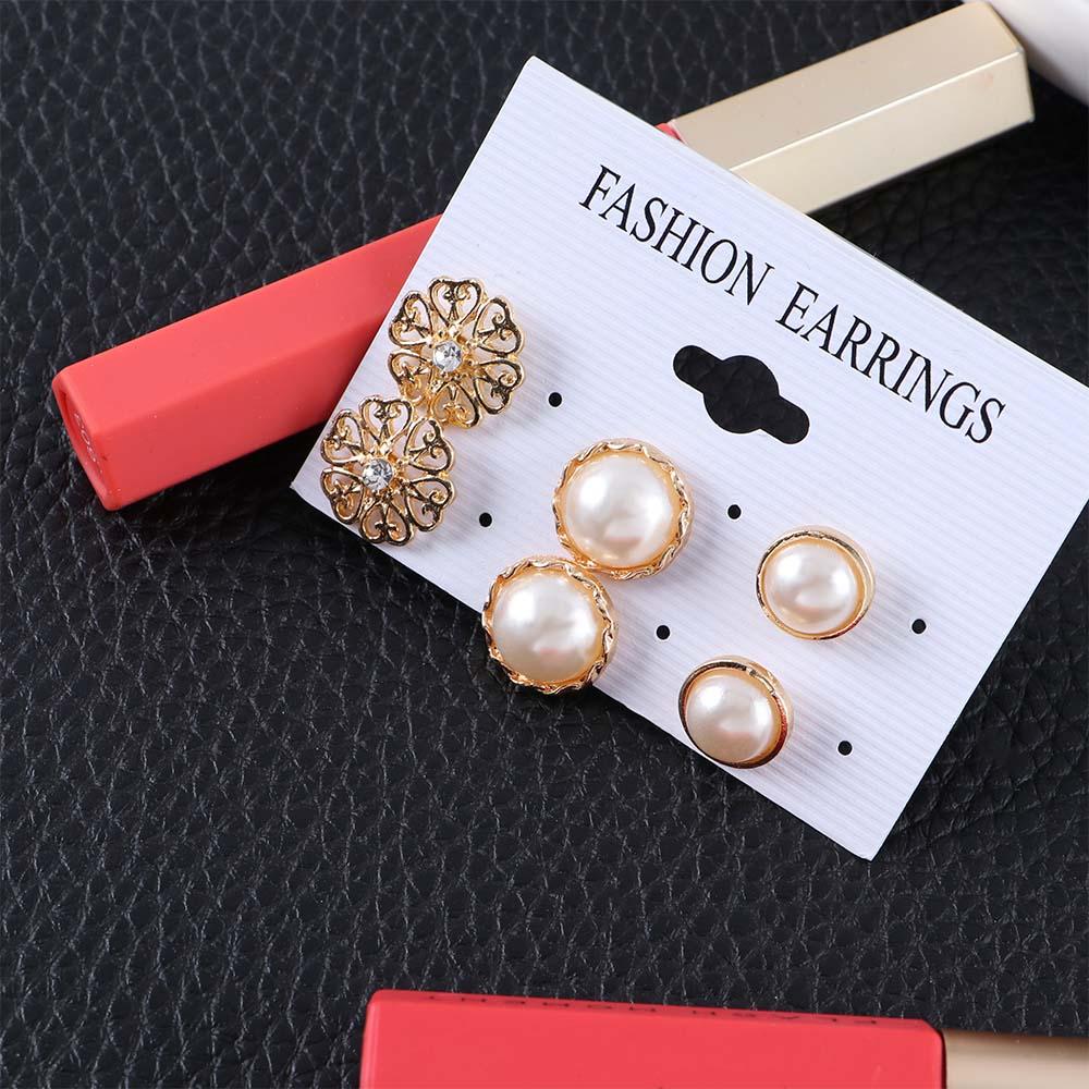 Luxury Gold Color Round 6 Pair/Lot For Women Hollow Jewelry Stud Earrings Earring Sets Accessories