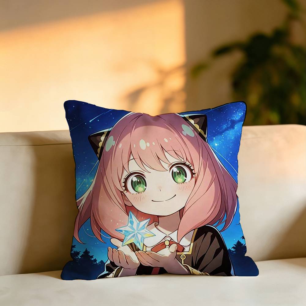 Hot Anime Character AAnya Forger Pillow Case Square DoubleSided Sofa Cushion Cover Bedroom Bedside Pillow