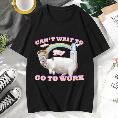 Can't Wait To Go To Work Funny Cat Meme T Shirt Women's Vintage Gothic Rock Punk Short Sleeve Hip Hop T-shirt Casual Tops