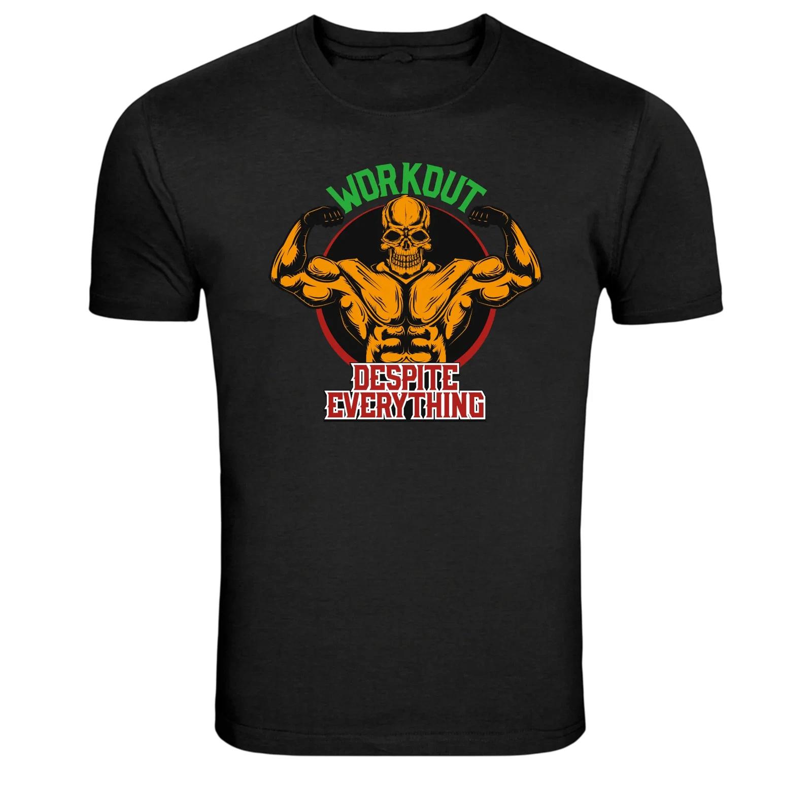 Workout Despite Everything Gym Skull Bodybuilder Graphic T-Shirt M