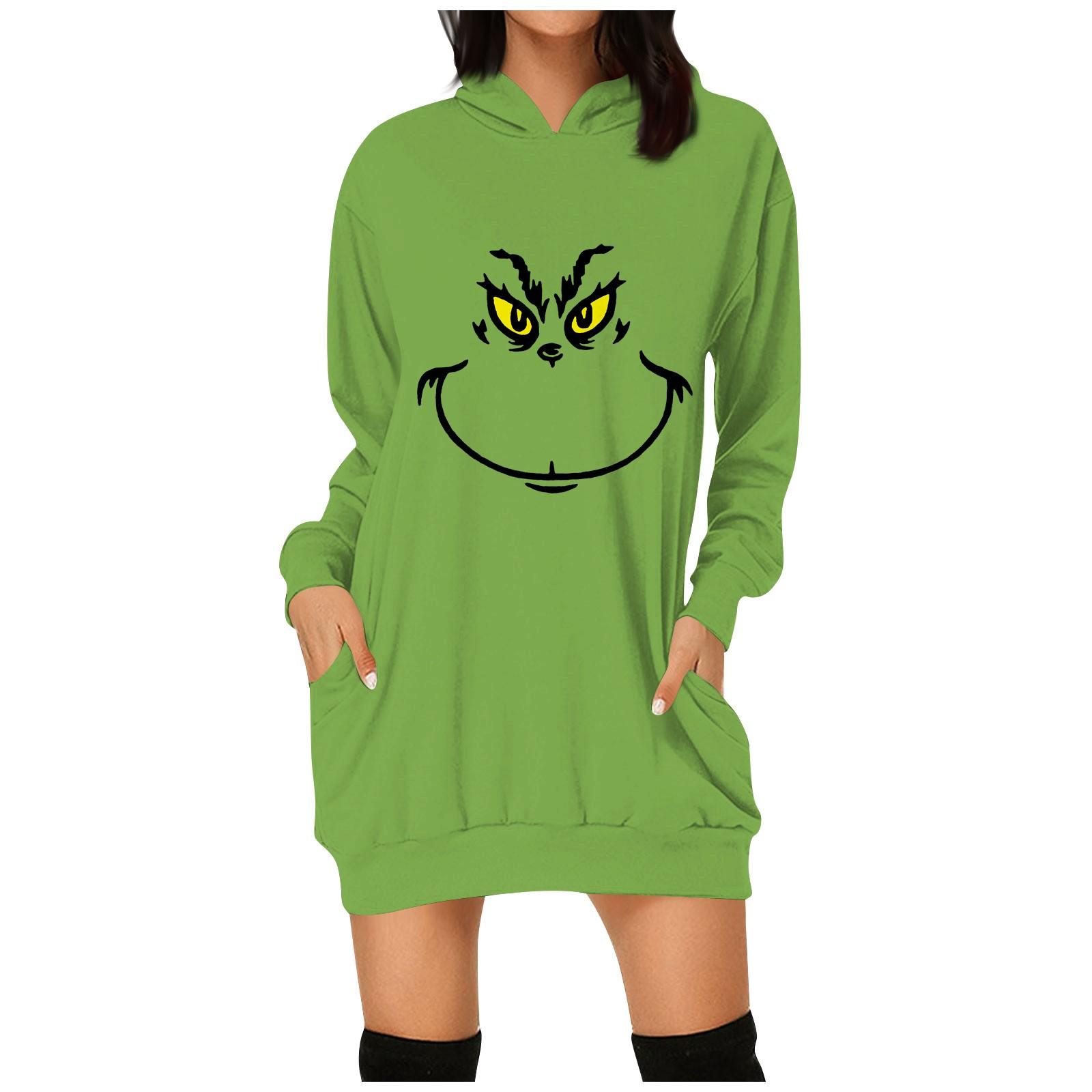 Женская мода Рождественский принт Карманы Толстовки с длинными рукавами Пуловеры Толстовки XXXL белый 2540₽