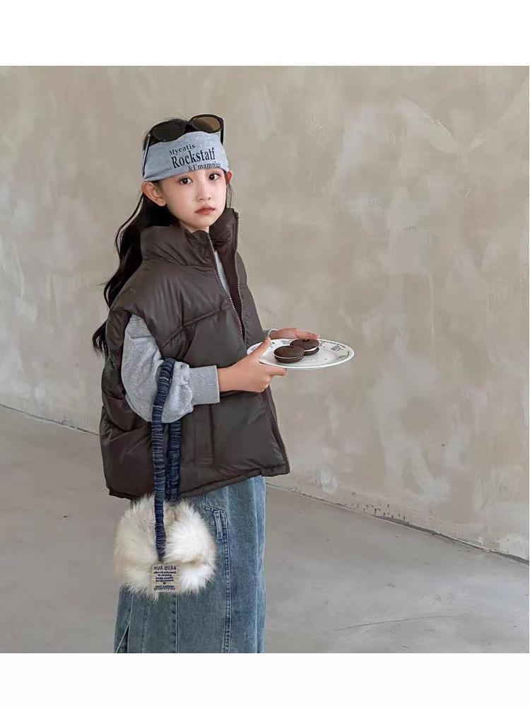 Kinder Wasserdichte Warme Weste: Herbst/Winter Dickes Lammfell Ärmellose Jacke mit Stehkragen für Jungen und Mädchen.