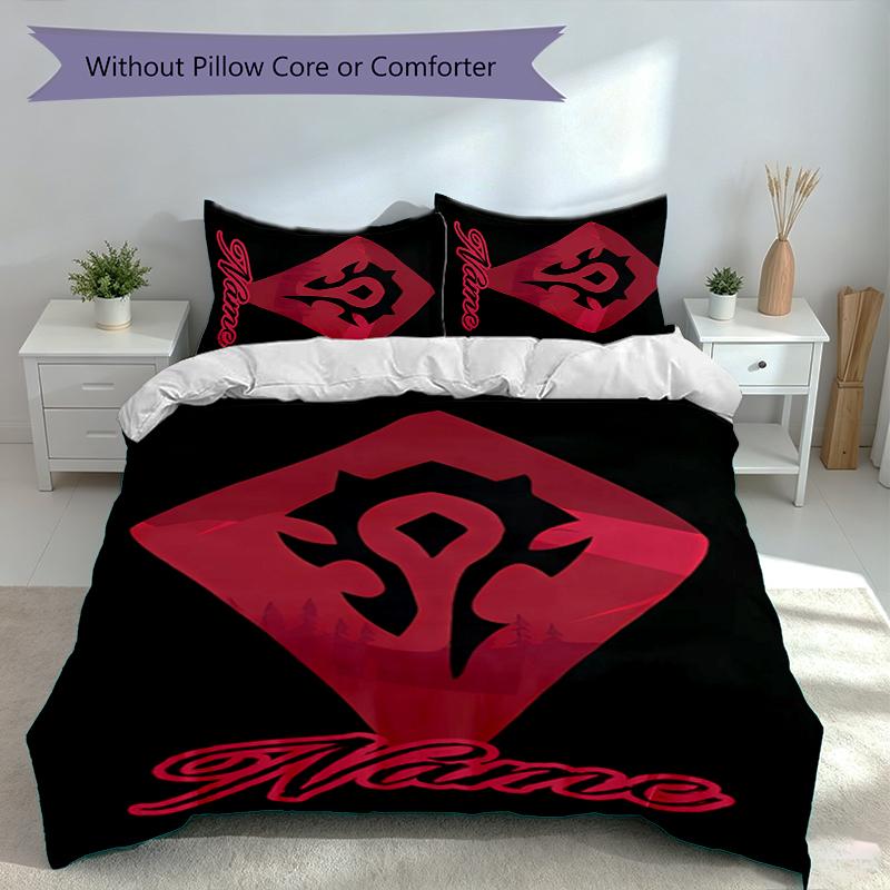 3pcs Custom Name World of Warcraft Bedding Set,Includes 1 Duvet Cover and 2 Pillowcases,All-season Bedroom Decor