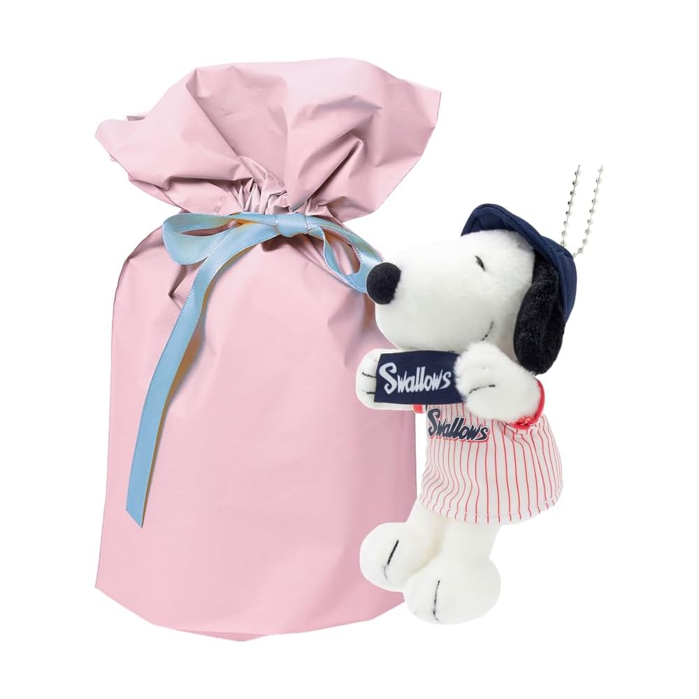 Yoshitoku Snoopy Plush Strap 18cm Official Licensed Tokyo Yakult Swallows Pink Color with Ribbon Gift Bag