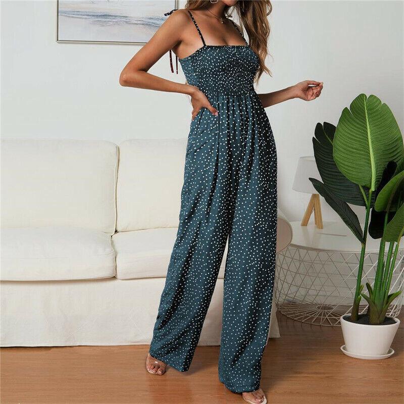 Stylish Women's Strappy Holiday Playsuit Romper With Elegant Polka Dot Print
