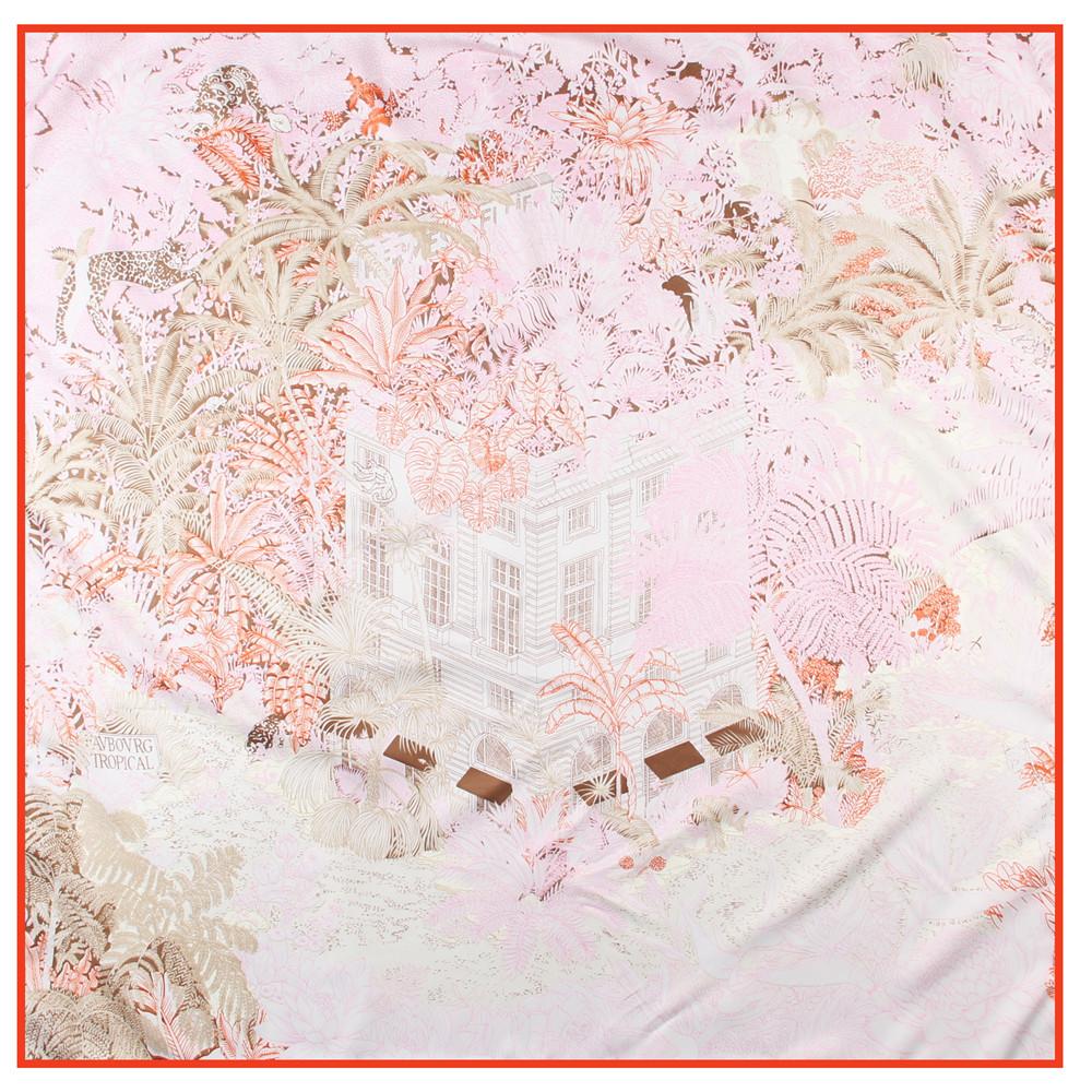 Manual Hand Rolled Twill Silk Scarf Women Forest City Print Square Scarves Wraps Echarpes Curled Foulards Femme Bandana Hijab