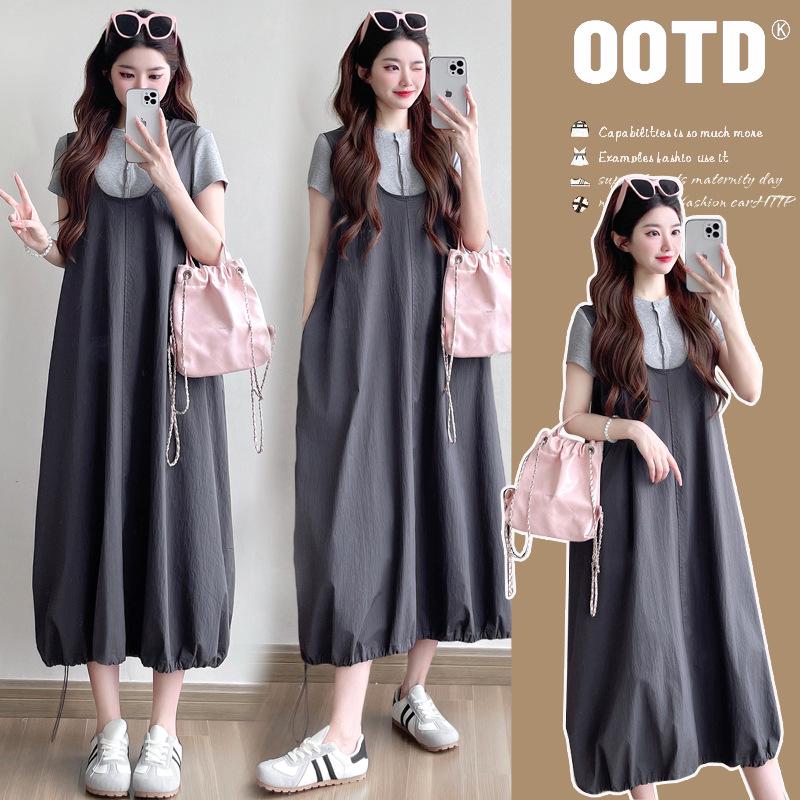 2026 New Fashion Simple Strappy Maternity Dress - Summer Casual Loose Layered Set XL