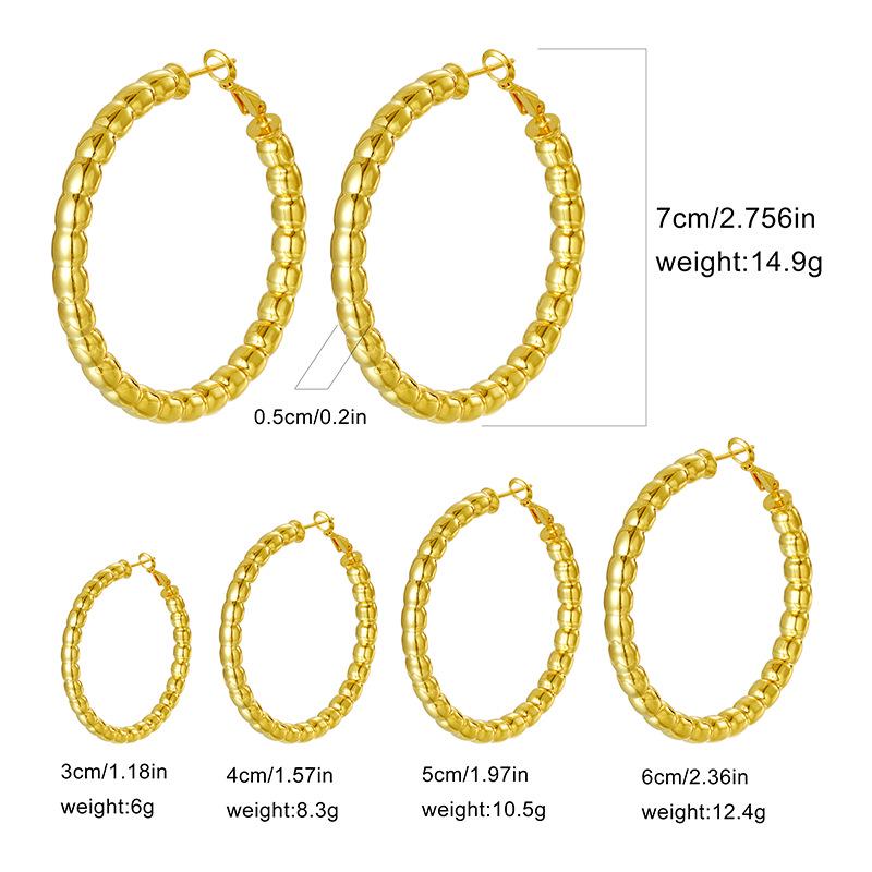 Trendy European and American Beaded Large Hoop Earrings in Yellow Brass - High-End, Light Luxury Fashion for Women, Available in Gold and Silver