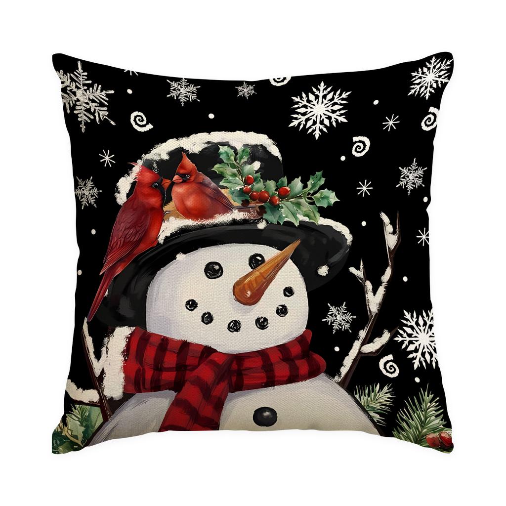1/4Pcs Black Christmas Pillowcase, Snowflake Bow Christmas Ball Cushion Cover, Snowman Cardinals Holly Leaf Pattern Pillow Cover