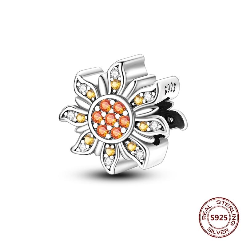 Copper Yellow Series Fashion Gold Sunflower Heart Charm Beads Fit Original Bracelet Party Diy Jewelry Gift