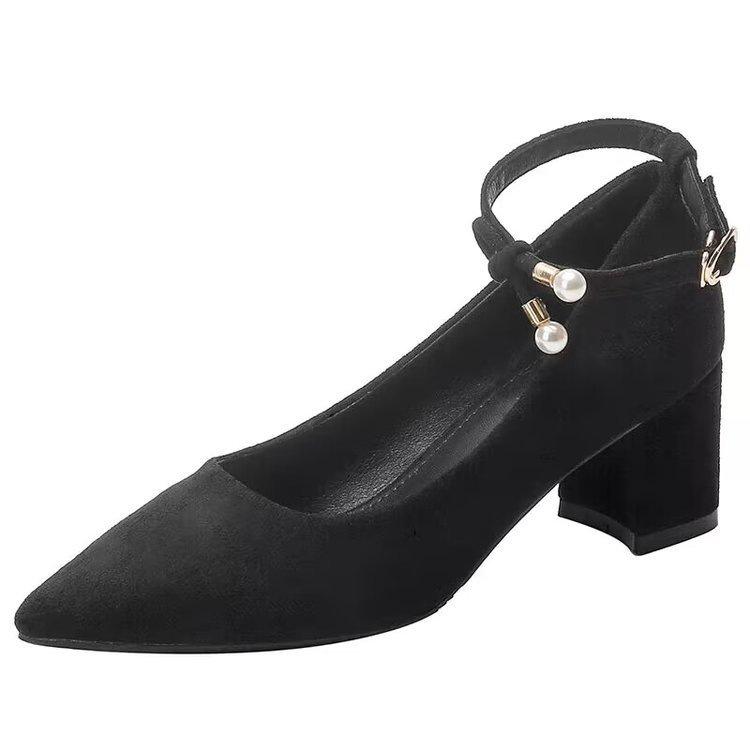 

Black with skirt high heels French pearl medium heel thick heel etiquette Shu dress single shoes 34 чёрный