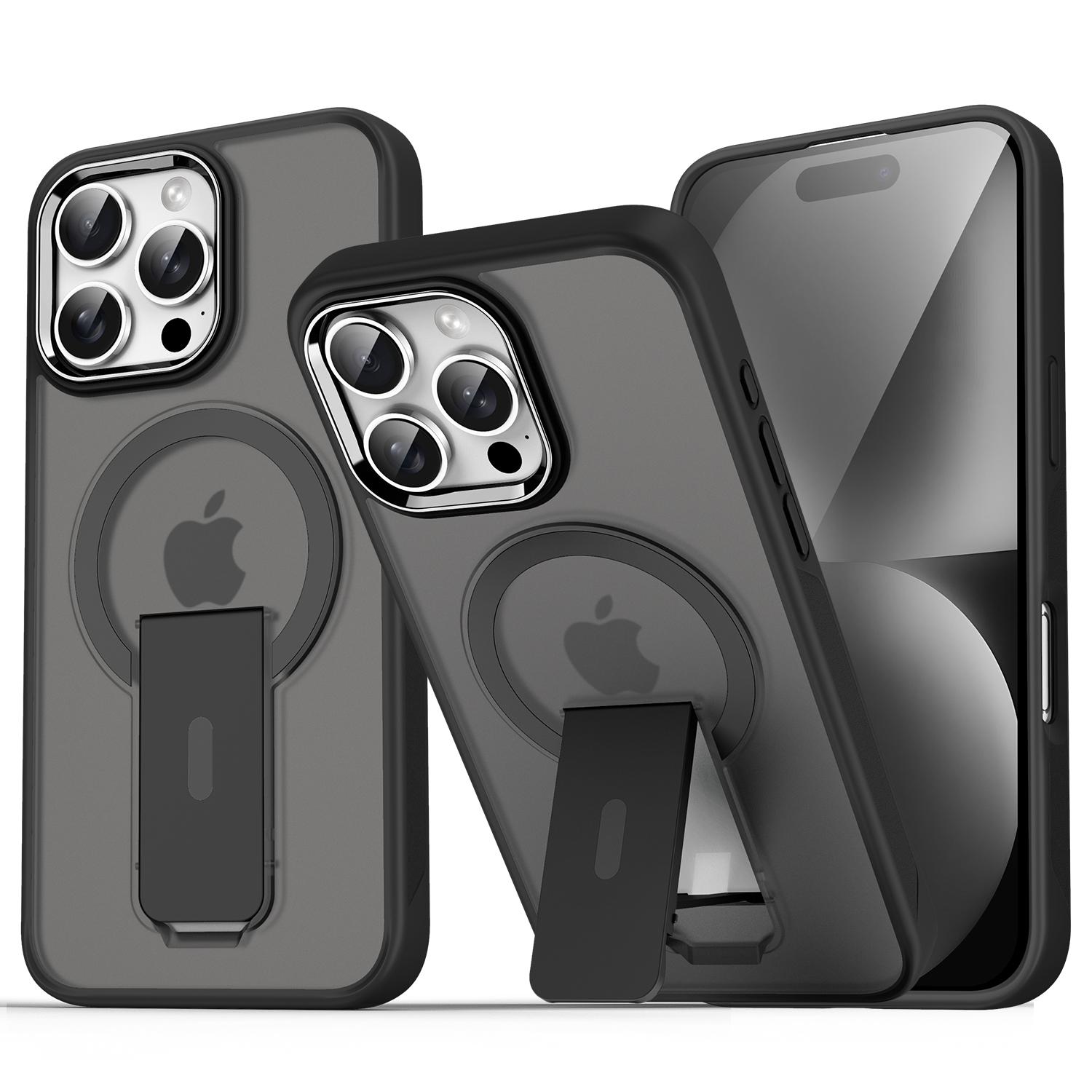 

Магнитная подставка Magsafe Невидимый чехол для телефона Для 16 Pro Max для iPhone 16 15 14 11 12 13 Pro Max Жесткий противоударный матовый задний чехол For iPhone 16 Pro чёрный