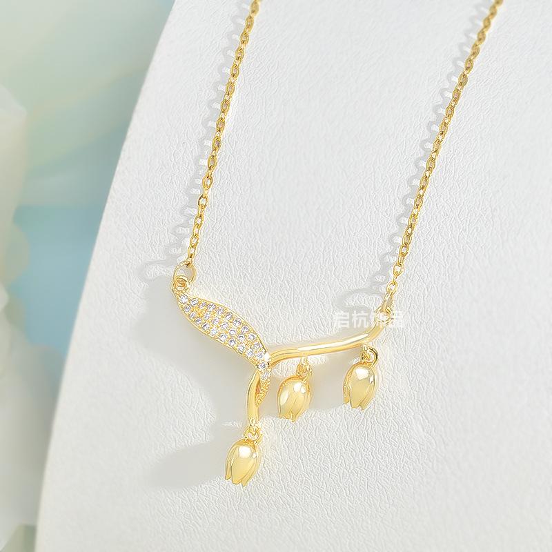 Lily Of The Valley Necklace Women'S Light Luxury Natural Premium Versatile Micro-Inlaid Flower Pendant Delicate Clavicle Chain