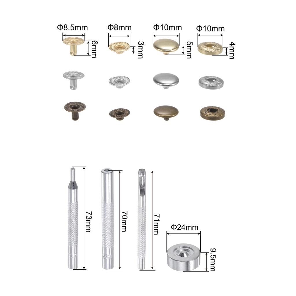 Uxcell Bouton Pression en Cuir Métal Outil Bouton Pression avec 4 Poseurs et Rangement 60 Jeux pour Vêtements et Kit de Couture Cuir, Boîte, 10mm,