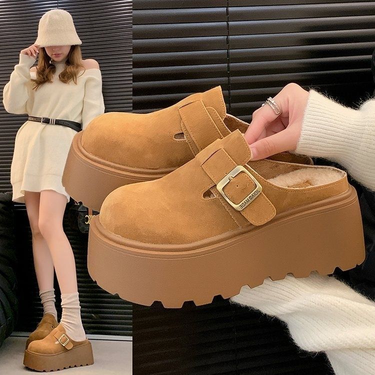 Unisex Faux Fur Lined Birkenstock Slide Sandals With Thick Soles For Winter And Autumn Wear