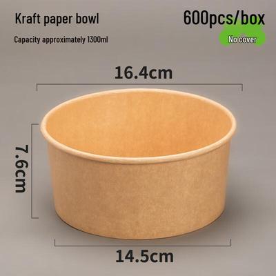 Disposable Kraft Paper Food Bowls (1300ml, No Lid, 600-Pack)