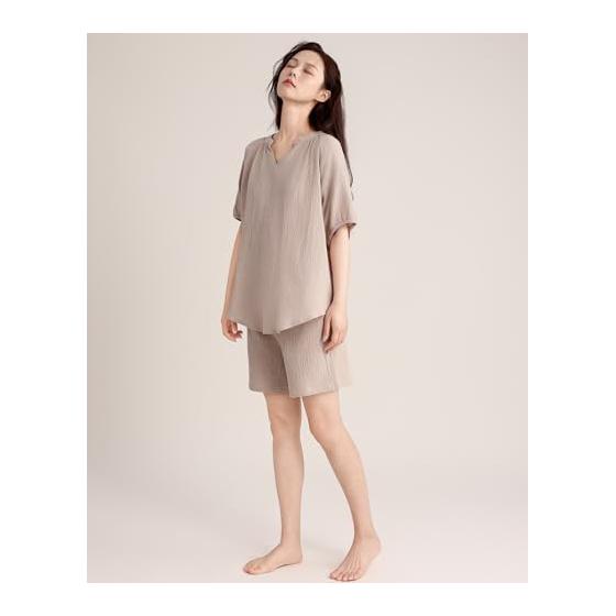 [House Yayoi] Women's Pajamas, Double Gauze, Cotton, Short Sleeves, Gauze, Spring, Summer, Room Wear, Cute, Loose, Nightwear, Top and Bottom Set,