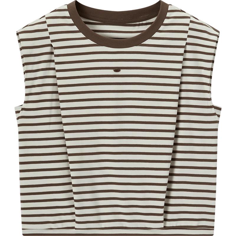Aijutu Women s Retro Striped Lyocell Blend Sleeveless Pleated Top S