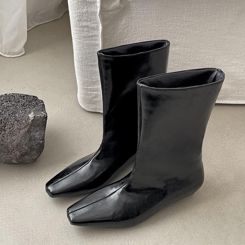 Autumn British Style Internal Elevation Women Ankle Boots Concise Square Toe Slip On Modern Short Botas Para Mujer