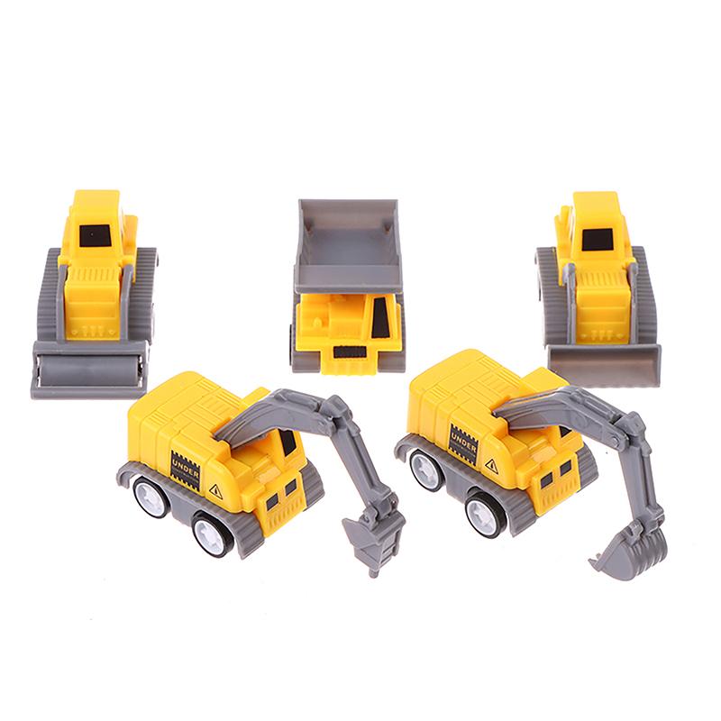 5Pcs/Set Educational Children'S Toy Building Blocks Engineering Vehicle Model Mini Cars Excavator Crane Dump Truck