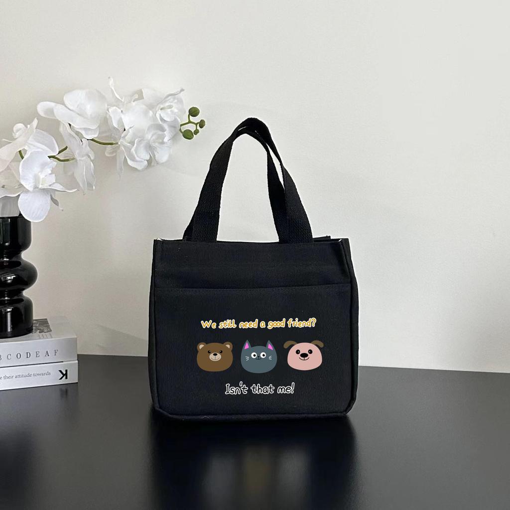 New canvas tote bag dirt-resistant large-capacity simple office worker student versatile lunch box mommy thermal insulation bento bag