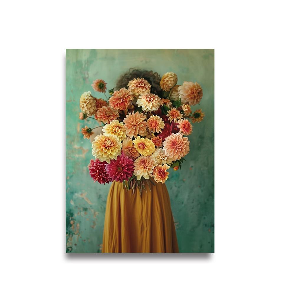Modern Girl Wear Flowers Canvas Print Scandinavia Full of Force De Vie Wall Art Poster for  Living Room Bedroom Room Home Decor