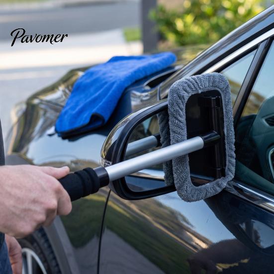 SUV Window Cleaning Accessories Car Windshield Cleaner with Retractable Handle & Rotating Head Microfiber Pads, Auto Glass Absorbent Pads Tool
