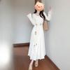 French Square Neck Long Sleeve Dress for Women Spring/Autumn Style Waist-Cinching Flared Long Sleeve Textured Maxi Dress Ethnic Style Skirt