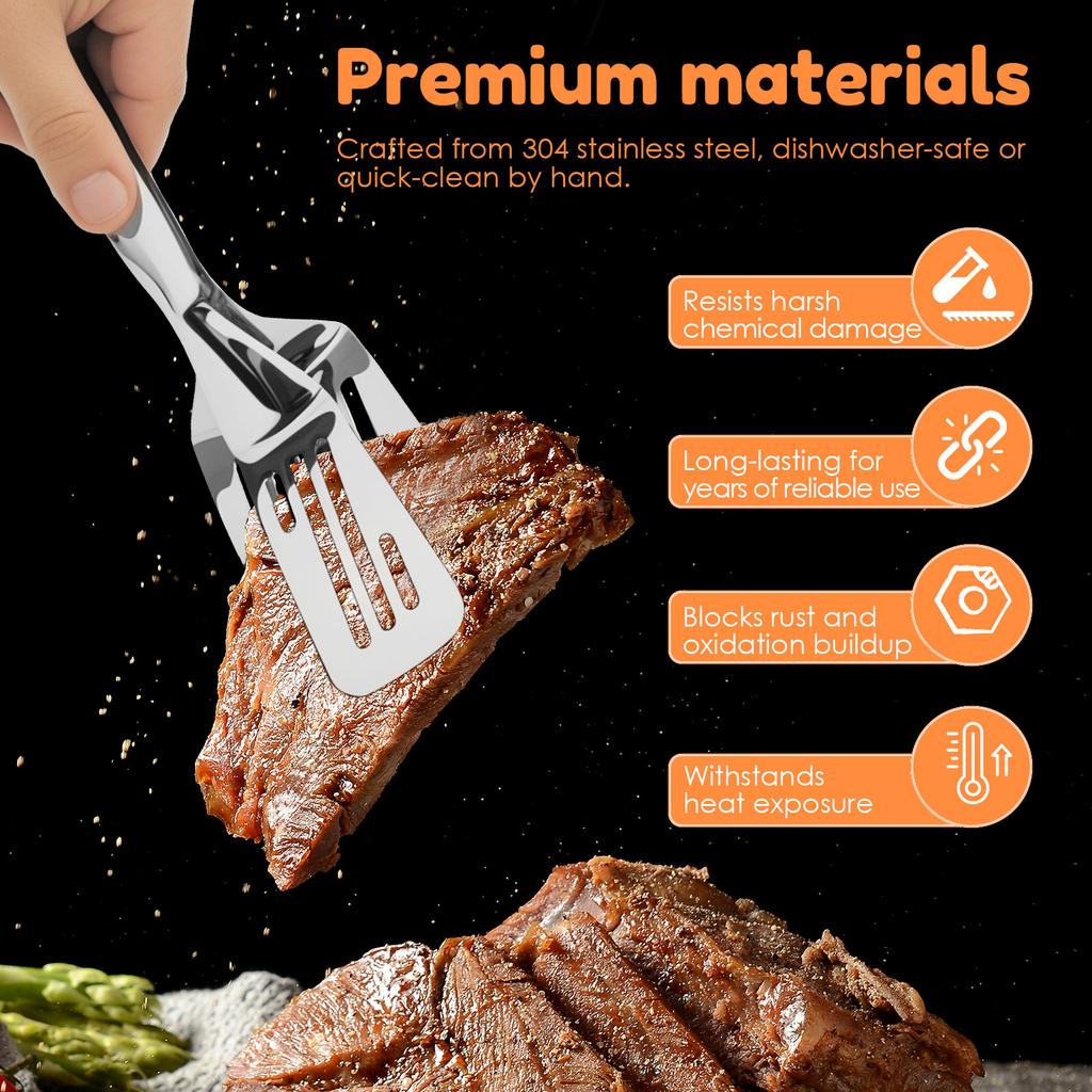 Kitchens Tongs 11.6Inch Stainless Steel Cooking Tongs Detachable Frying Spatula Multipurpose Barbecue Tongs for Grilling Cooking