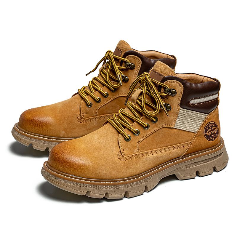 First Layer Pigskin Martin Boots Ami Kaji Retro Tooling Shoes Hand-polished Street Big Yellow Boots