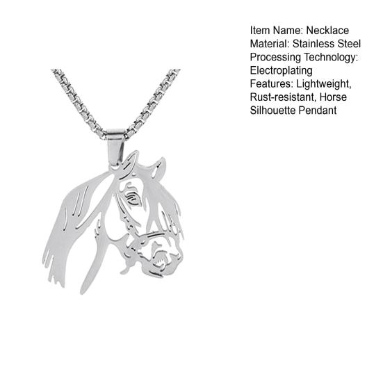 Horse Head Pendant Necklace Horse Silhouette Charm Necklace Women Men Zodiac Animal Necklace Jewelry Gift for Valentine's Day Birthday
