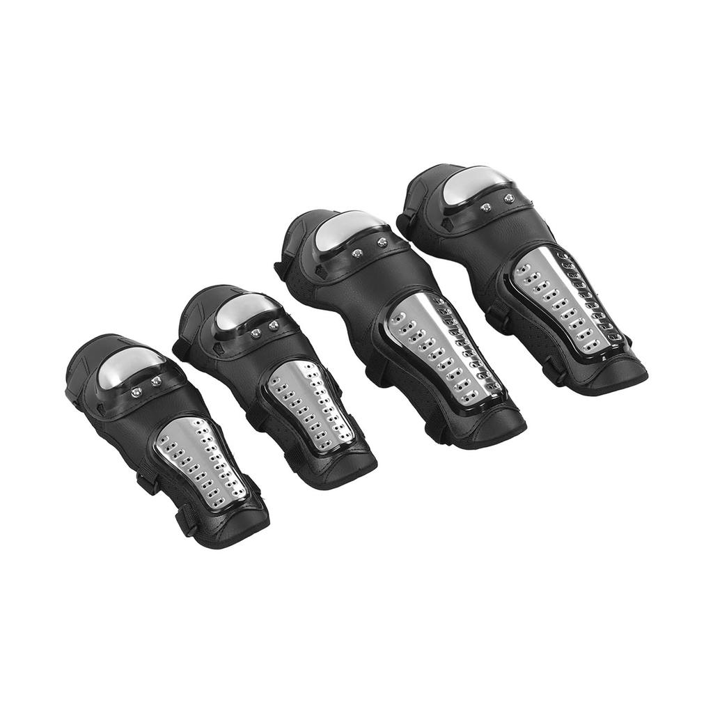 Silver Black Motorcycle Knee Pads Elbow Guards Protective Gear for Motocross ATV Mountain Bike