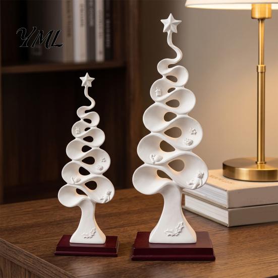 Luxury Home Office Decor Abstract Christmas Tree Figurine, Artistic Spiral Sculpture, Modern Xmas Unique Desktop Figurines Statue for Desk Shelf Table