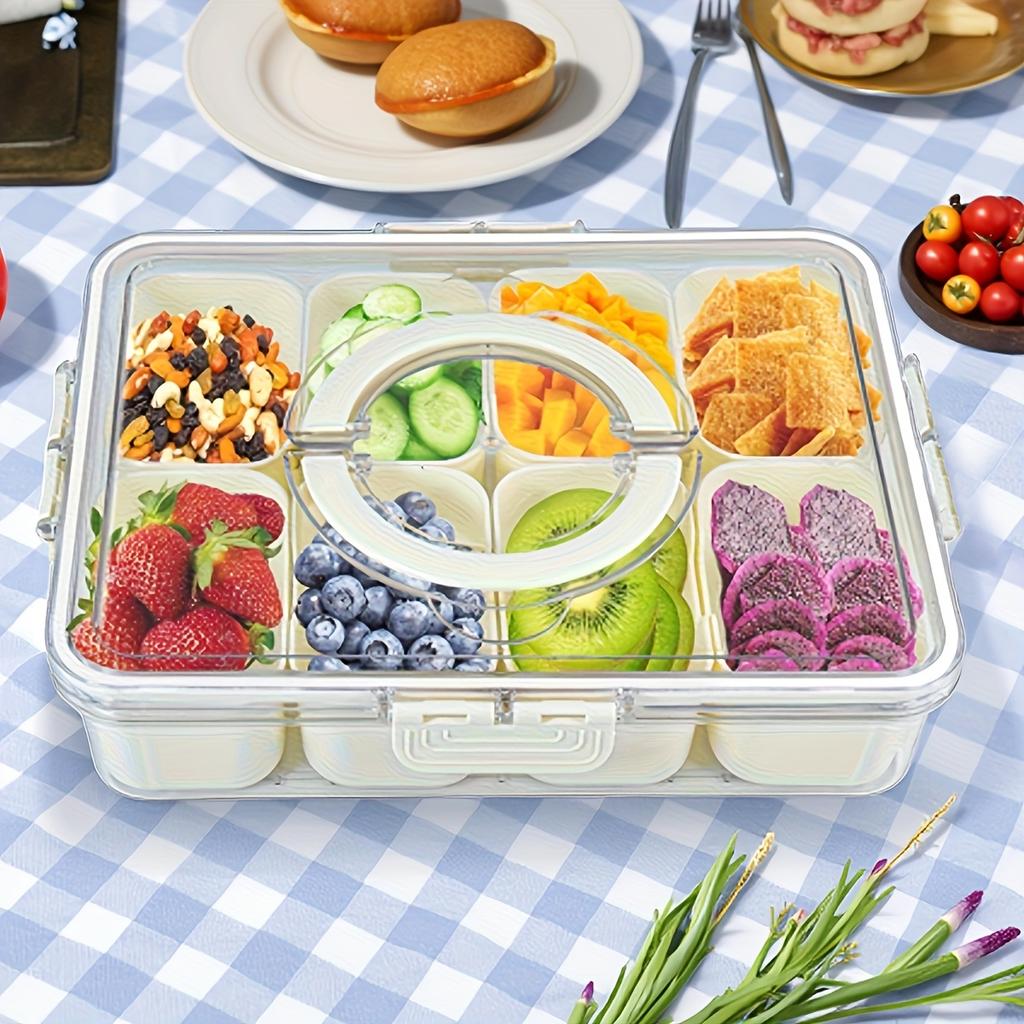 1 Stück Tragbarer Snackbehälter Lunchbox mit Deckel und Griff Trenneinsatz zum Aufbewahren von Snacks Picknick-Lebensmittelbehälter, Kühlschrank-Frischebox