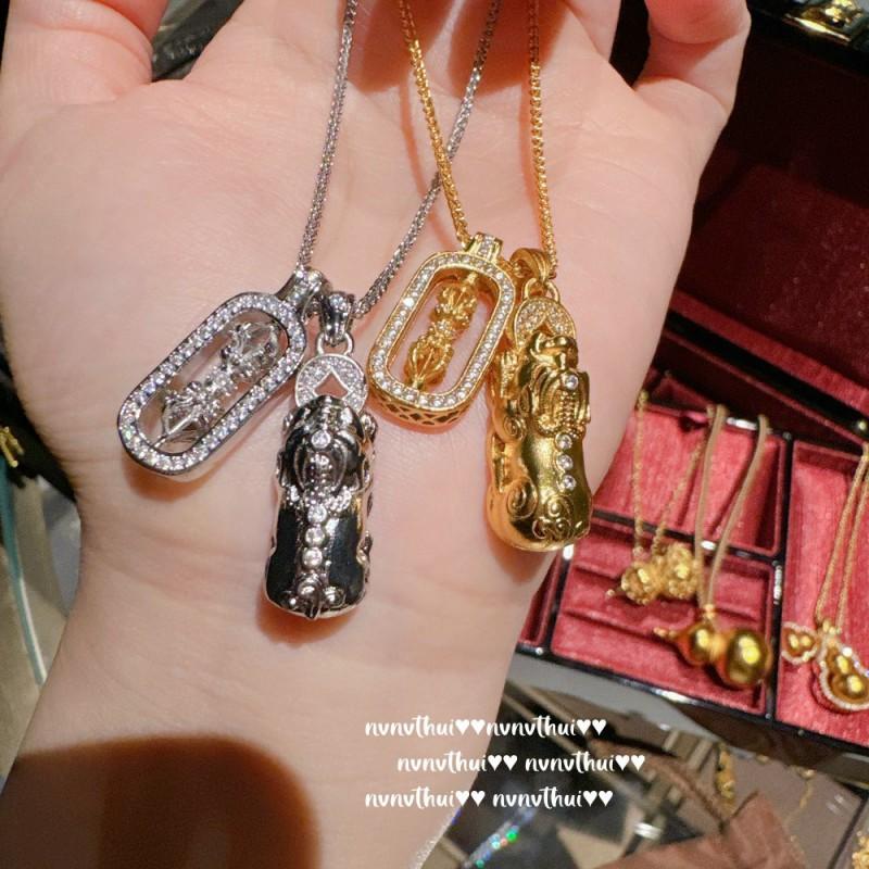 Golden Filigree Hammered Vajra Pixiu Pendant Necklace Women Handmade Chain Cubic Zirconia Geometric Statement Jewelry