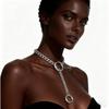 Gold Double Heart Y-Shaped Punk Rock Cuban Chain Ball Necklace