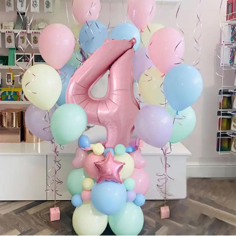 63 Stück Pastell Bonbonrosa 1. 2. 3. Folienzahlenballon Set Macaron Latexballons Mädchen Prinzessin Babyparty Geburtstagsfeier Deko