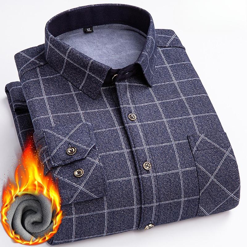 Men's Winter Sherpa Lined Flannel Shirt Jackets Long Sleeve Button Down Fleece Dress Shirts for Men Casual Warm Comfortable Thermal Shirt With Pockets