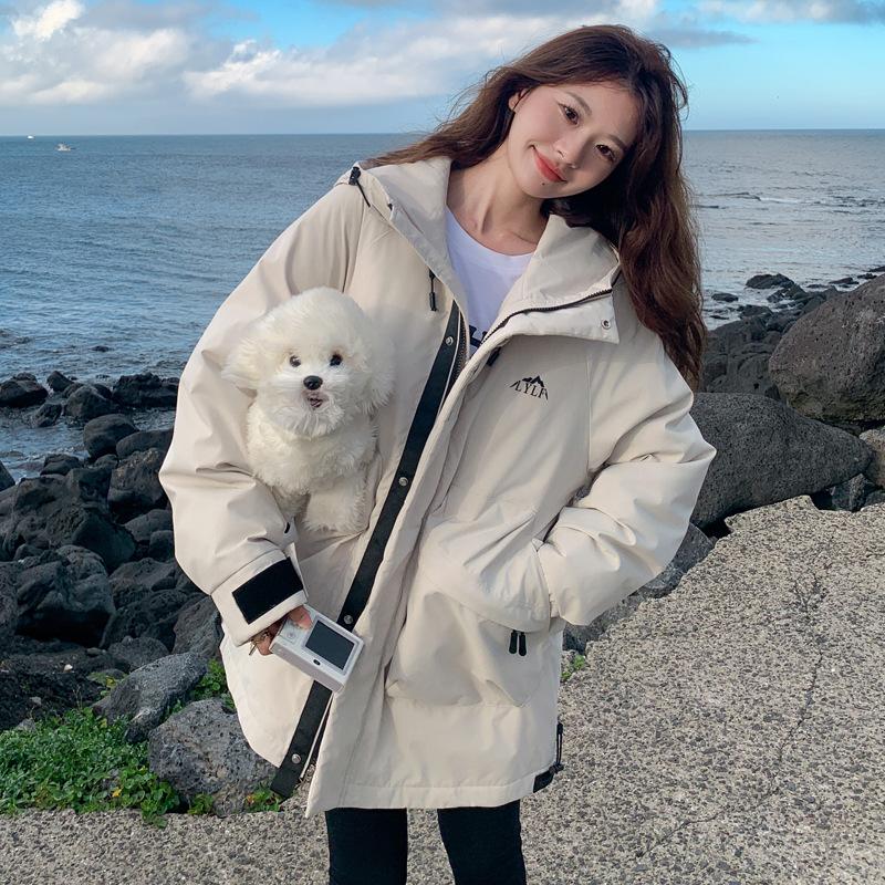 Outdoor tooling wind jacket cotton-padded clothes for women's winter hooded students easy to fit wear-resistant jacket cotton-padded clothes