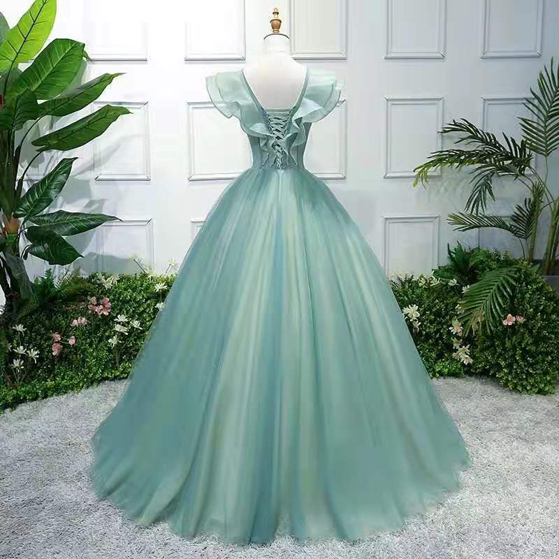 Green color yarn 1011 new host performance student vocal solo art test tutu skirt long evening dress women