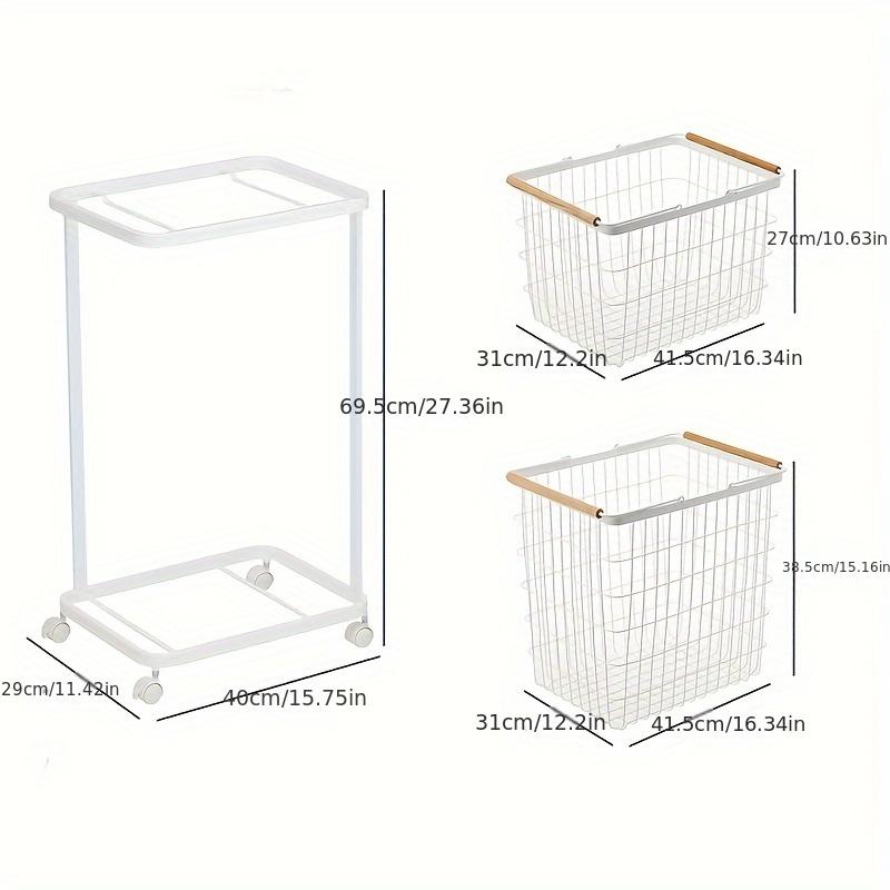 2-Tier Laundry Cart with Wheels - Stylish Metal Frame, 2-Section Storage Basket for Efficient Laundry Organization