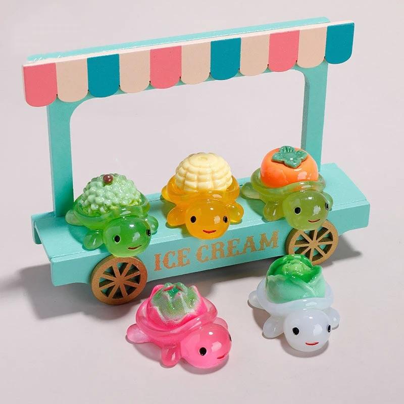 10Pcs Mini Resin Glowing Cartoon Fruit Turtle Small Ornament Doll House Scene Model Toys Play House Desktop Decorations