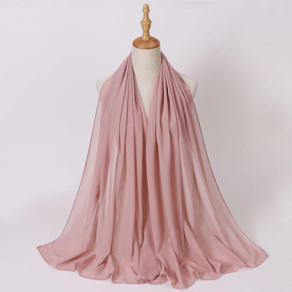 Ethnic Pearl Chiffon Hijab Scarf - Single Color, Long Style for Middle East & Africa