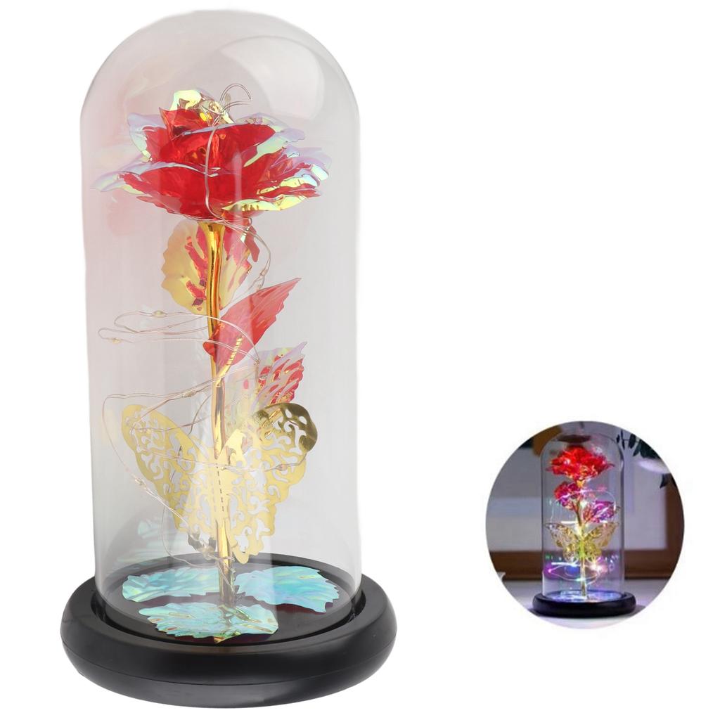 Glass Cover Flower Light Colorful Romantic Decorative Clear Cover LED Rose Lamp for Bedroom Wedding Party