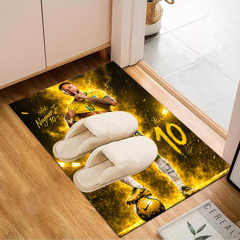 Glücklicher Fußball Neymar Reise Teppich Spiel Teppich, Fußmatte für Schlafzimmer Wohnzimmer Eingangsbereich Teppich, Wohnkultur Idee Geschenk für Weihnachten Geburtstag