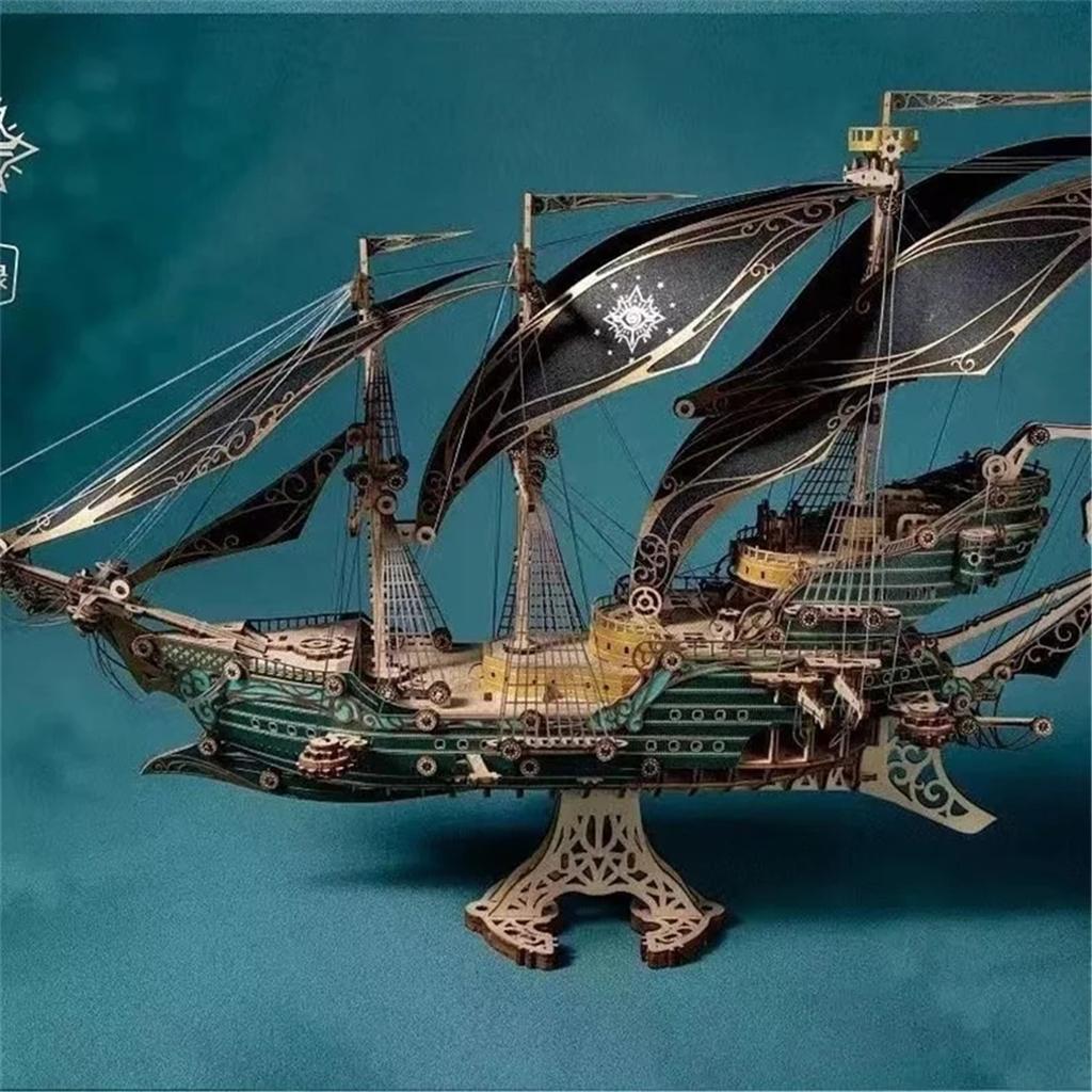 3D Wooden Puzzle Kits Steampunk Mysteries Pirate Ship Of Future DIY Assembly Toy Wood Pirate Boat For Adults Kids Gift