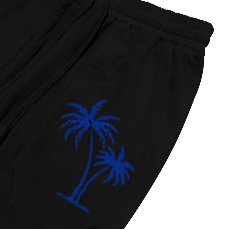 New fashion casual beach trousers men's coconut tree print cotton and linen loose trousers